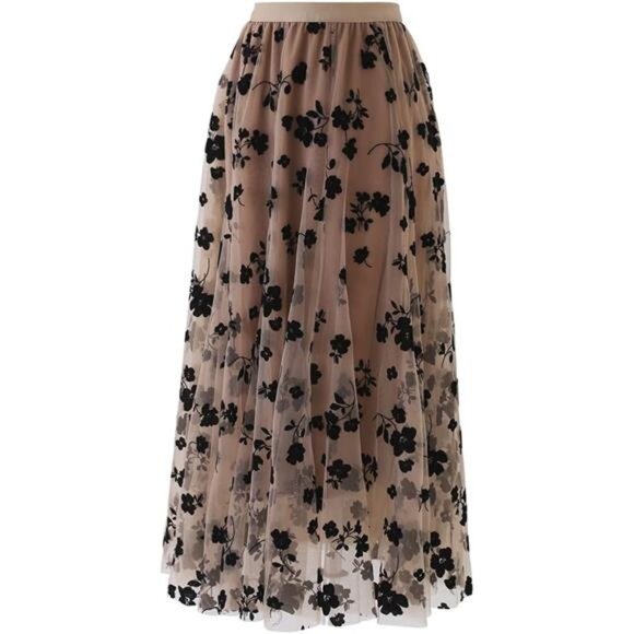 Women's 3D Posy Double-Layered Mesh Midi Skirt - Picture 12 of 14